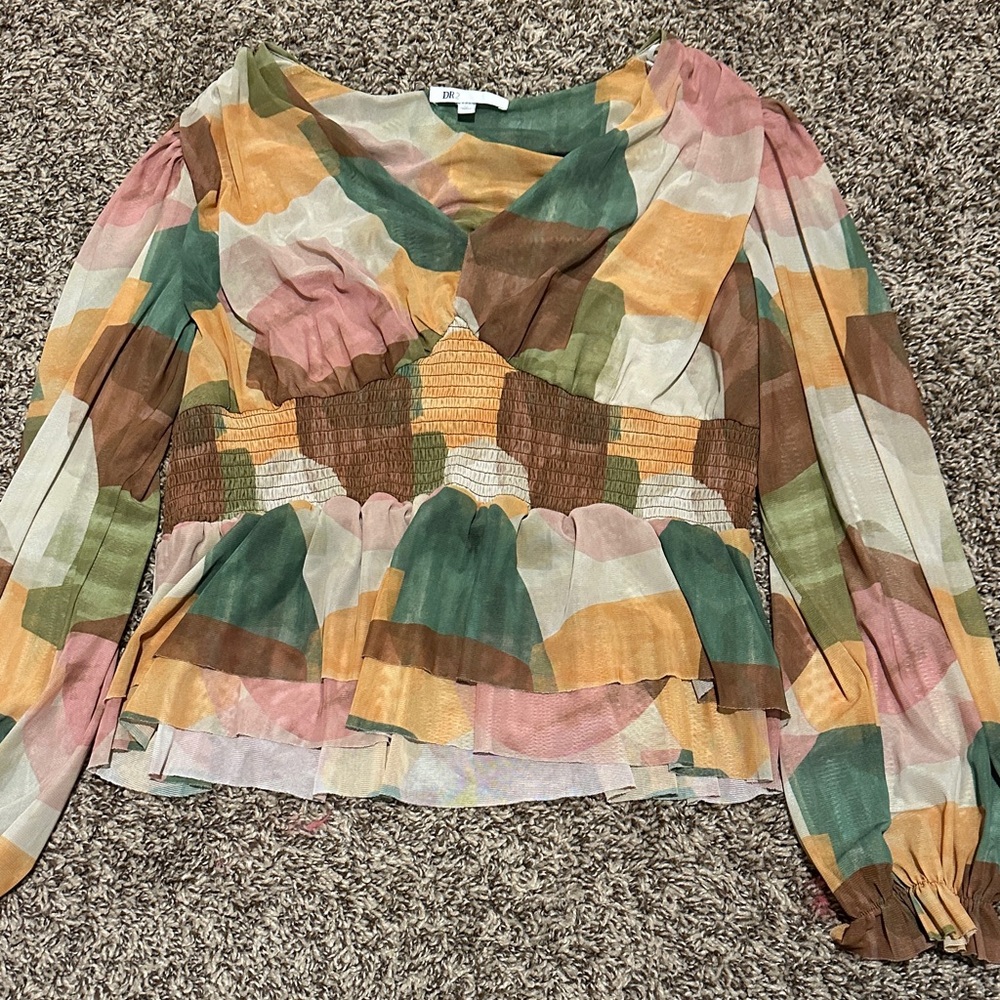 DR2 Multicolor Patchwork Long Sleeve Blouse